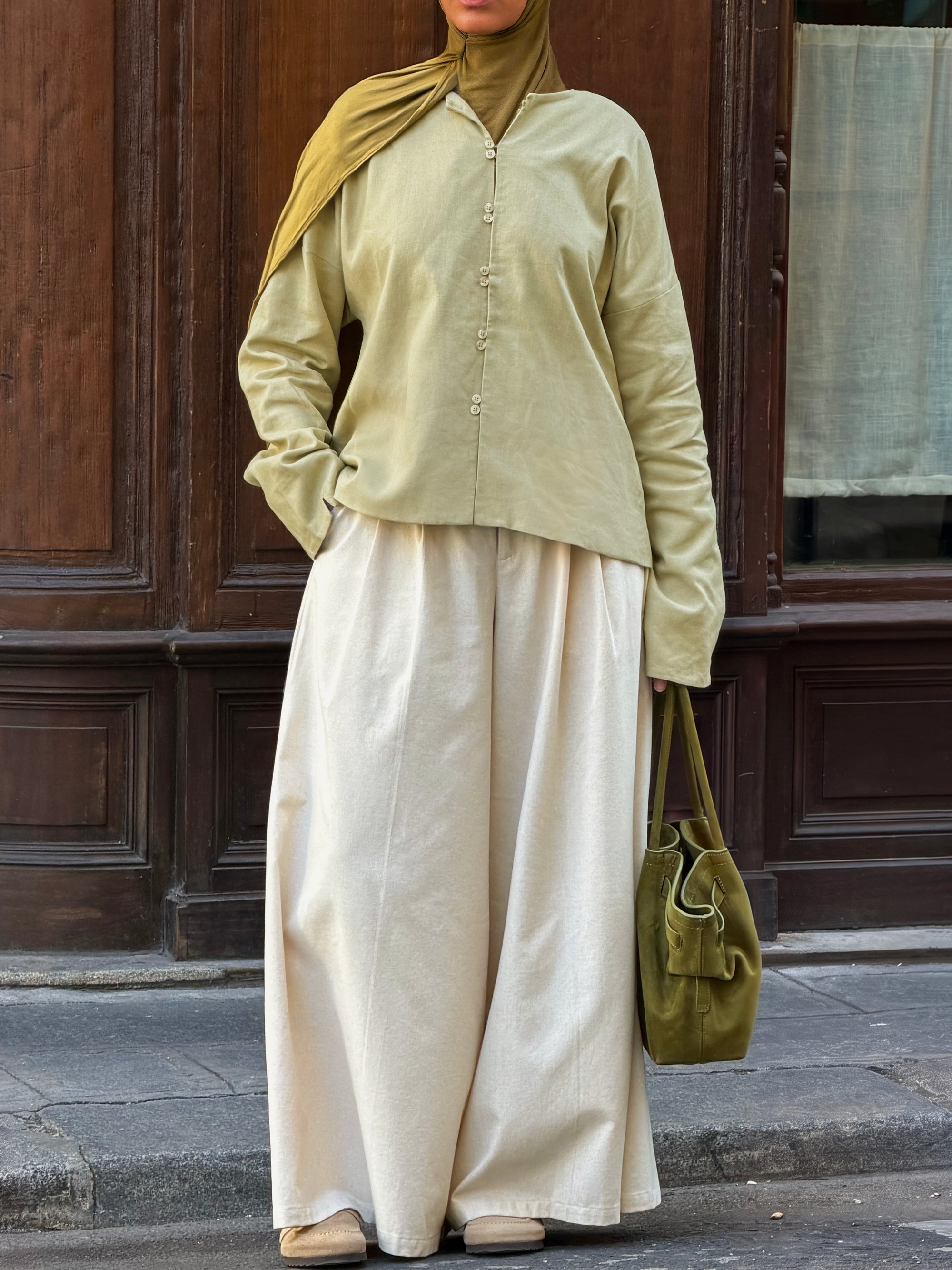 Blouse en lin boutonnée — Vert