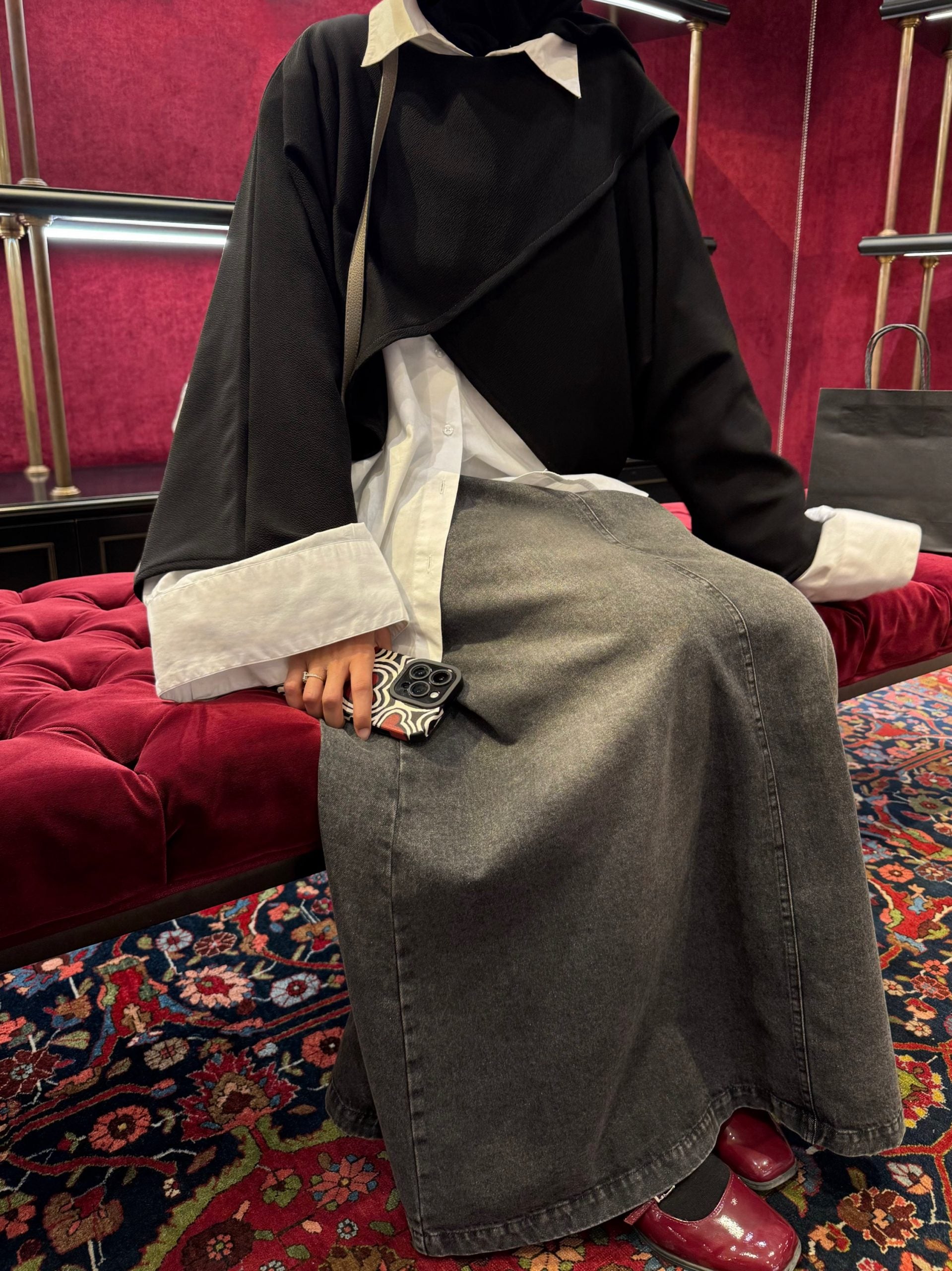Jupe Fantaisie Gris Rayé Et Denim - Marque La Mode Est à Vous (LMV) - Taille 38 - Occasion Très Bon état